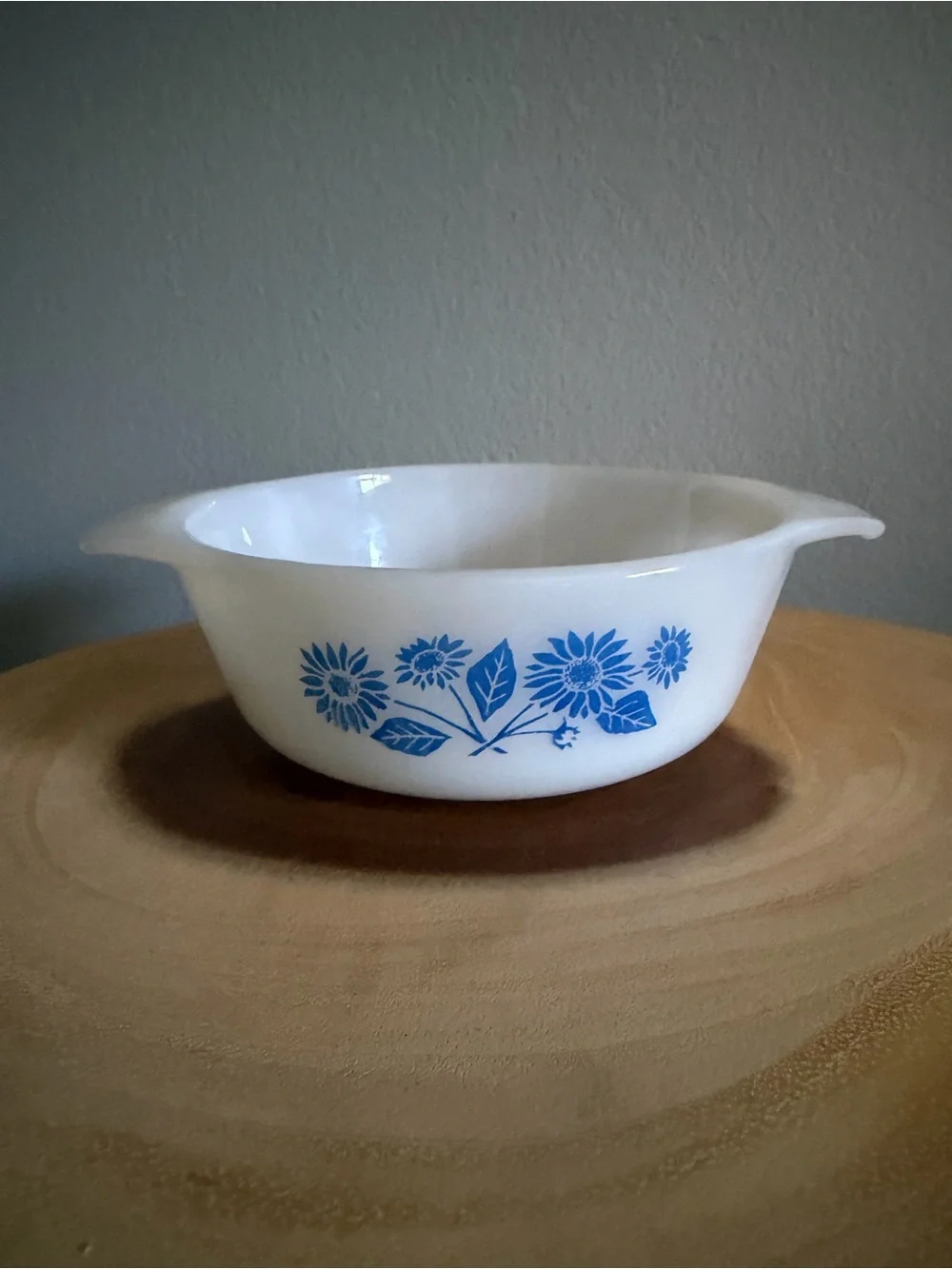 Anchor Hocking White Glass Bowl with Blue Floral Motif